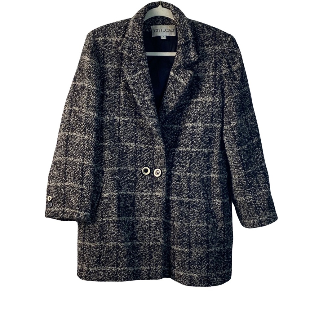 Vintage Joan Yellen Black Gray Tweed Coat Preppy Classic Size Petite M